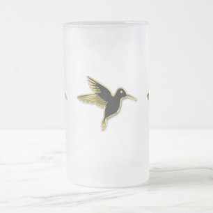 Taza De Cristal Esmerilado Colibrí dorado con alas estiradas