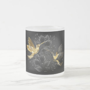 Taza De Cristal Esmerilado Colibrí negro y dorado