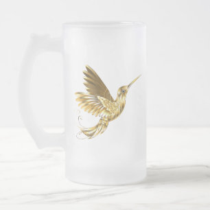 Taza De Cristal Esmerilado Colibrí negro y dorado