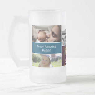 Taza De Cristal Esmerilado collage de fotos de papá personalizado azul