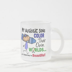 Taza De Cristal Esmerilado COLOR del autismo SUS PROPIOS hijos de los MUNDOS