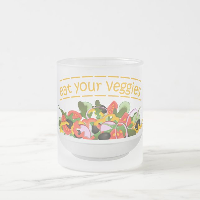 Taza De Cristal Esmerilado Coma tus verduras Cita cuenco de ensaladas frescas (Centro)