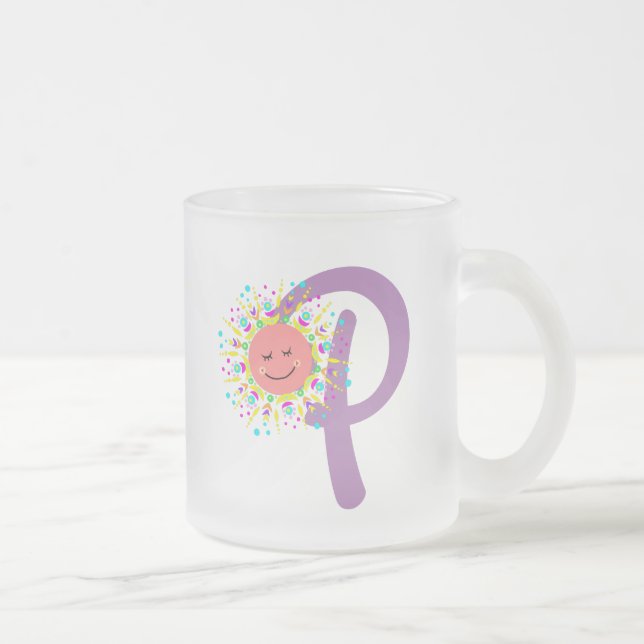 Taza De Cristal Esmerilado Combustible feliz "P" Café de vidrio helado (Derecha)