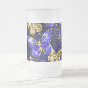 Taza De Cristal Esmerilado Composición con mariposas de zafiro