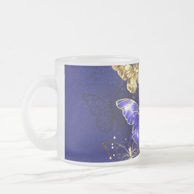 Taza De Cristal Esmerilado Composición con mariposas de zafiro (Izquierda)