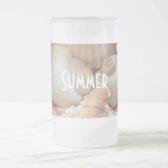 Taza De Cristal Esmerilado conchas marinas, playa veraniega tropical romántic (Centro)