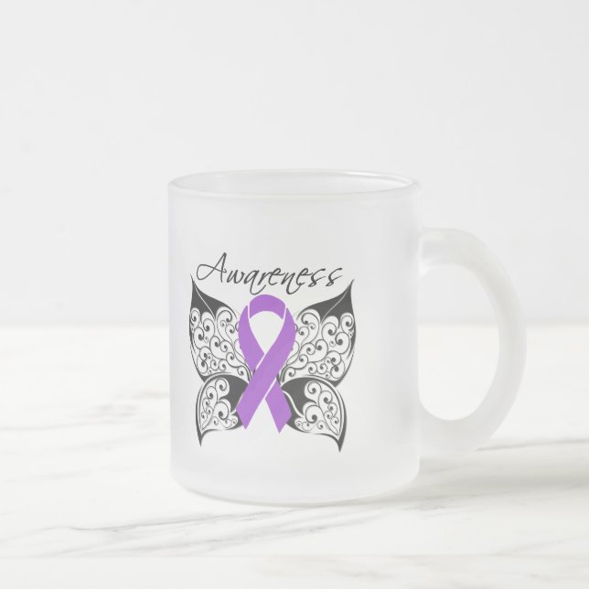 Taza De Cristal Esmerilado Conciencia de la mariposa del tatuaje - cáncer (Derecha)