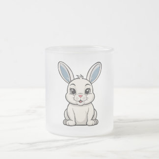 Taza De Cristal Esmerilado Conejo Blanco