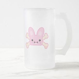 Taza De Cristal Esmerilado conejo de cráneo rosa de kawaii