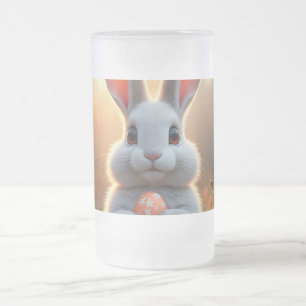 Taza De Cristal Esmerilado Conejo de Pascua alegre en el encanto de la primav