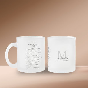 Taza De Cristal Esmerilado Confianza en el Señor Biblia Verse Floral Personal