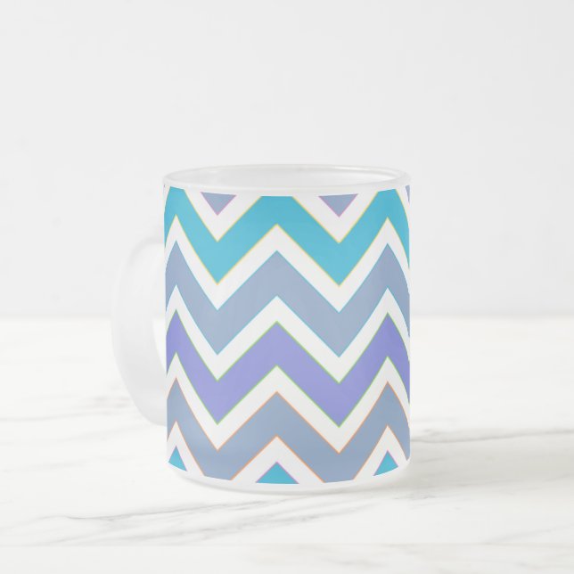 Taza De Cristal Esmerilado Cool Blue Sporty Chevron Pattern (Anverso izquierdo)