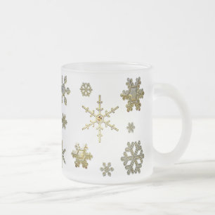 Taza De Cristal Esmerilado Copos de nieve geométricos - plata y oro