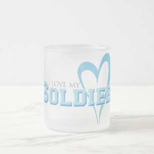 Taza De Cristal Esmerilado Corazón azul resquebrajado - Amo a mi soldado