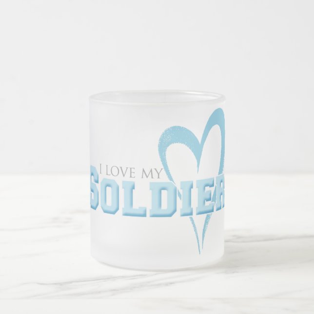 Taza De Cristal Esmerilado Corazón azul resquebrajado - Amo a mi soldado (Centro)