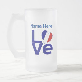 Taza De Cristal Esmerilado Corazón de bandera azul francés personalizado 