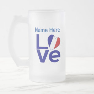 Taza De Cristal Esmerilado Corazón de bandera azul francés personalizado 