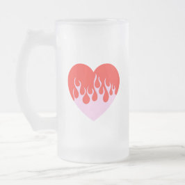 Taza De Cristal Esmerilado Corazón de Fuego