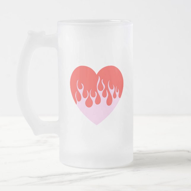 Taza De Cristal Esmerilado Corazón de Fuego (Izquierda)