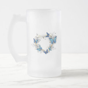 Taza De Cristal Esmerilado Corazón de joyas con mariposas Morfo