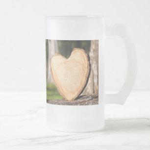 Taza De Cristal Esmerilado corazón de madera