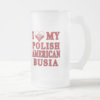 Taza De Cristal Esmerilado Corazón de mi Busia Polaca Estadounidense