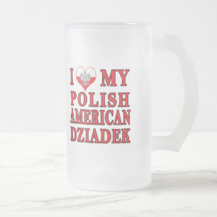 Taza De Cristal Esmerilado Corazón de mi polaco norteamericano Dziadek