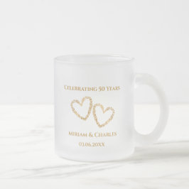 Taza De Cristal Esmerilado Corazón del 50 aniversario de oro Boda personaliza