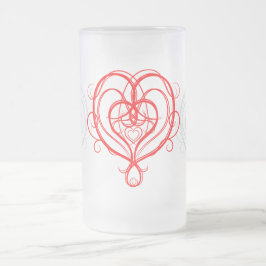 Taza De Cristal Esmerilado Corazón Rojo Elegante