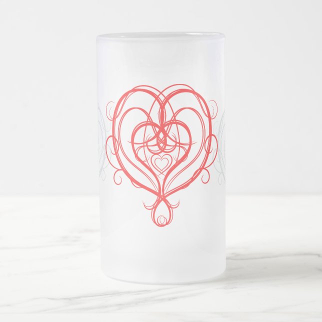 Taza De Cristal Esmerilado Corazón Rojo Elegante (Centro)