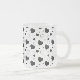 Taza De Cristal Esmerilado Corazones brillantes negros lindo patrón romántico