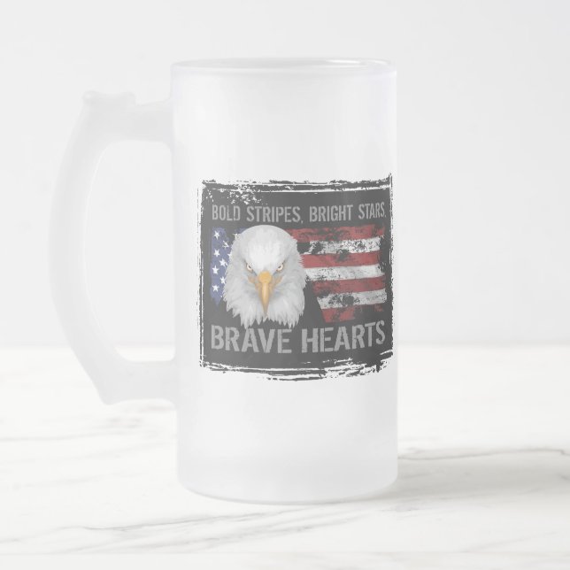 Taza De Cristal Esmerilado Corazones estadounidenses valientes (Izquierda)