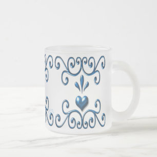 Taza De Cristal Esmerilado Corazones rodados paro de vidrio escarpado rico az