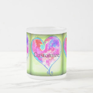 Taza De Cristal Esmerilado corazones rosados y rápidos