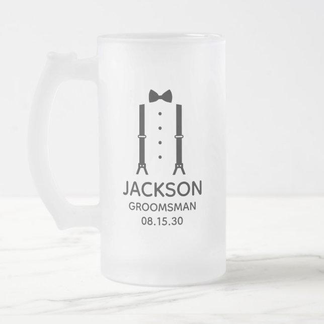 Taza De Cristal Esmerilado Corbata Negra para Padrino de Boda (Izquierda)