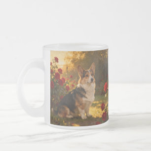 Taza De Cristal Esmerilado Corgi en las Rosas I