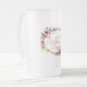 Taza De Cristal Esmerilado Corona floral de acuarela del Día de la Madre en r