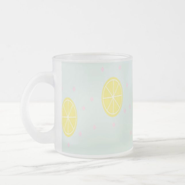 Taza De Cristal Esmerilado Cortes de limón amarillo en azul (Izquierda)