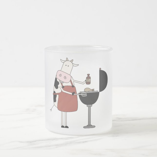 Taza De Cristal Esmerilado Cow Barbeque camisetas y regalos (Centro)