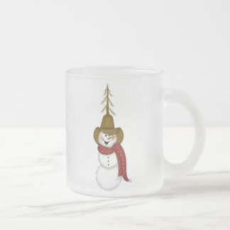 Taza De Cristal Esmerilado Cowboy De Arte Popular Cute Snowman