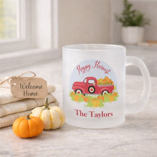Taza De Cristal Esmerilado Cozy Autumn Farmhouse Happy Harvest (Subido por el creador)