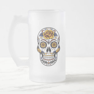 Taza De Cristal Esmerilado Cráneo de azúcar rosa amarillo