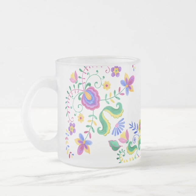 Taza De Cristal Esmerilado Crea tus propias flores de arte folclórico mexican (Izquierda)