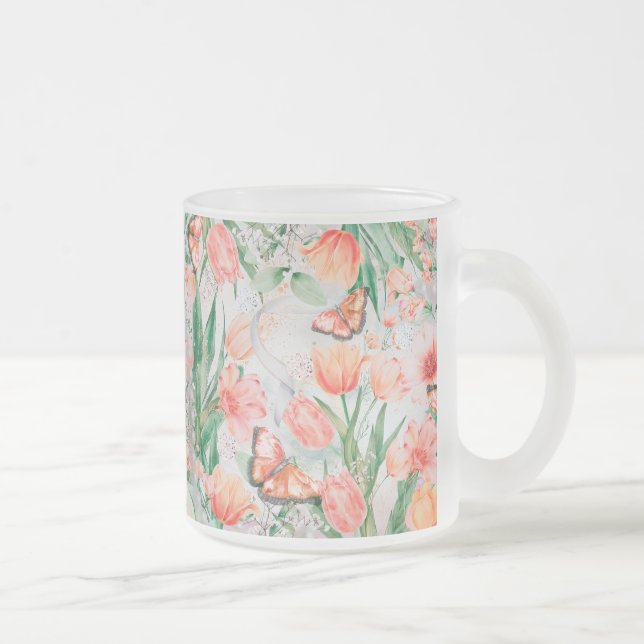Taza De Cristal Esmerilado Crea tus propias flores de primavera y mariposas (Derecha)