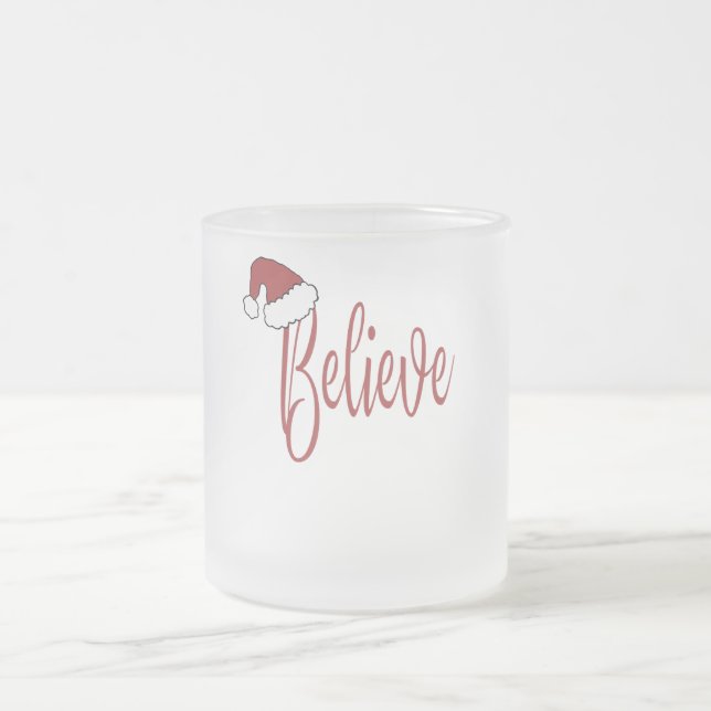 Taza De Cristal Esmerilado Creer en Navidades con Sombrero rojo (Centro)