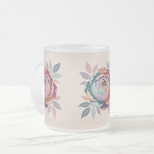 Taza De Cristal Esmerilado Crema pastel floral de vidrio escarlatado Mug (Anverso izquierdo)