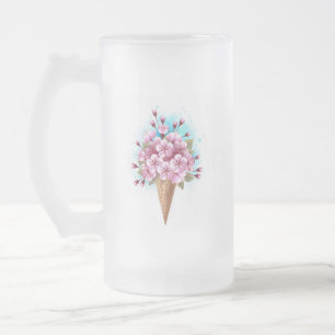 Taza De Cristal Esmerilado Crema rosa de hielo Sakura Waffle Cone
