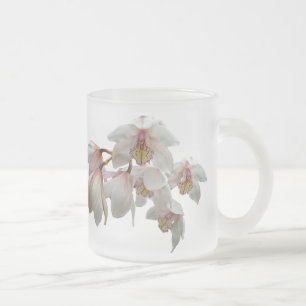 Taza De Cristal Esmerilado Crema y orquídeas rosas