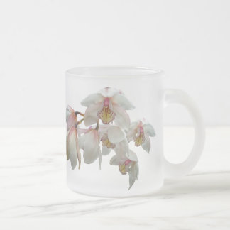 Taza De Cristal Esmerilado Crema y orquídeas rosas