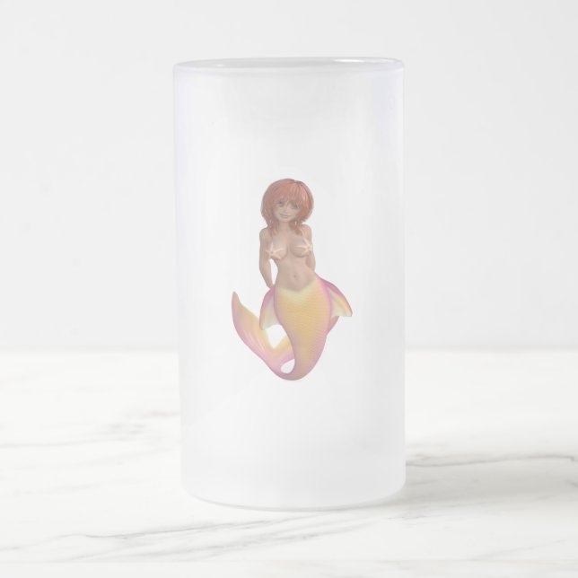 Taza De Cristal Esmerilado Criatura de agua de sirena con cola amarilla y ros (Centro)